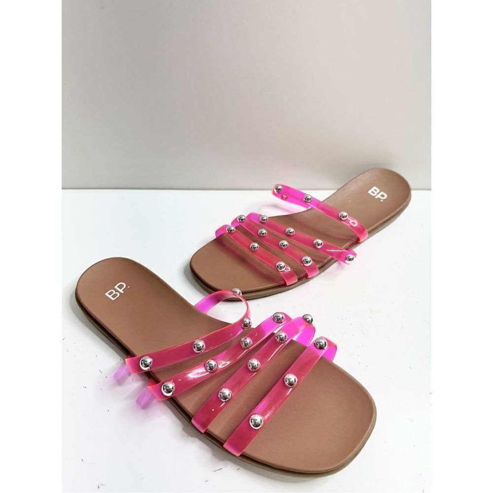 BP Sandals Womens Size 6 Slip On Open Toe Studded Pink Slides - Picture 5 of 6